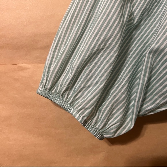 Kopal | The Zeenat Dress Smocked Rosette Bib Popover Sea Green Stripe Size L - Picture 8 of 15